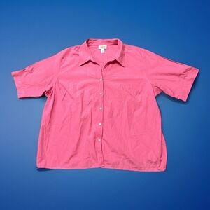 Talbots Womans Button Up Shirt Size 24W Pink Short Sleeve